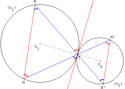 cordes de cercles tangents exterieurement - copyright Patrice Debart 2003