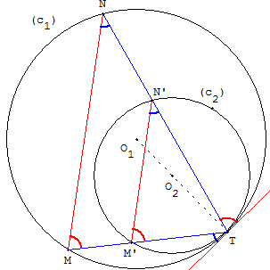 cordes de cercles tangents interieurement - copyright Patrice Debart 2003