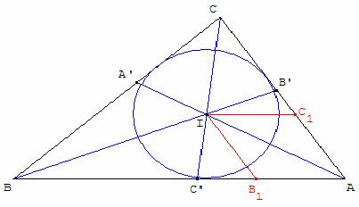 barycentre - construction du centre du cercle inscrit - copyright Patrice Debart 2002