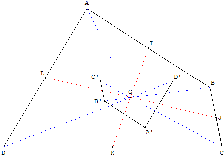 quadrilatere forme par les centres de gravite de triangles - copyright Patrice Debart 2002