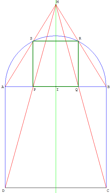 transfomaton géométrique homothétie - construction d'un carré inscrit dans un demi-cercle - copyright Patrice Debart