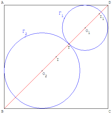 geometrie du cercle - 2 cercles tangents dans un carré - copyright Patrice Debart 2004