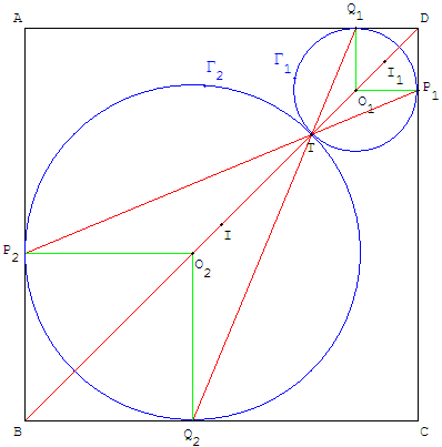 geometrie du cercle - 2 cercles tangents dans un carré - copyright Patrice Debart