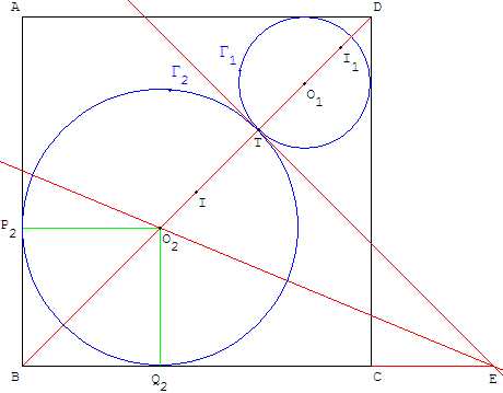 geometrie du cercle - bissectrice de 2 cercles tangents dans un carré - copyright Patrice Debart