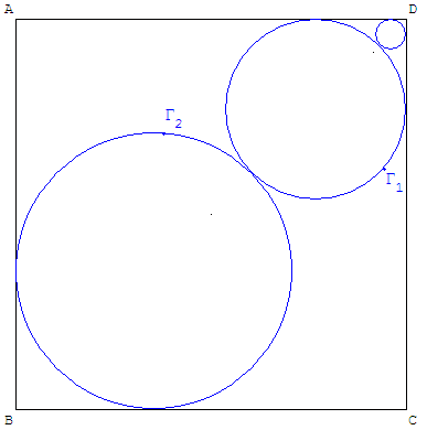 geometrie du cercle - 3 cercles tangents dans un carré - copyright Patrice Debart