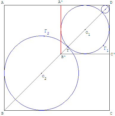 geometrie du cercle - 3 cercles tangents dans un carre - copyright Patrice Debart