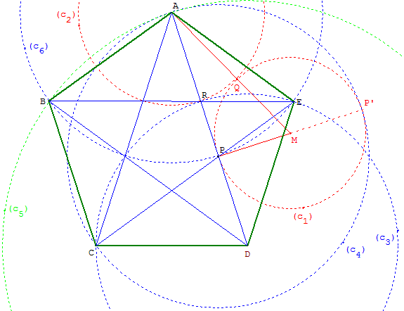 Pentagone régulier à partir d'une diagonale - copyright Patrice Debart 2003