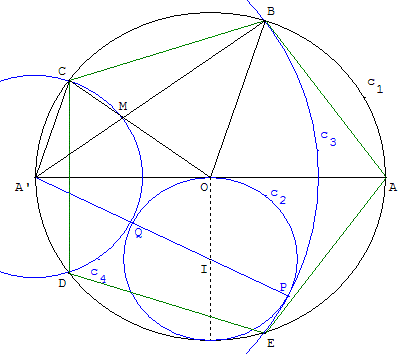 construction du pentagone regulier avec des cercles tangents - copyright Patrice Debart 2003