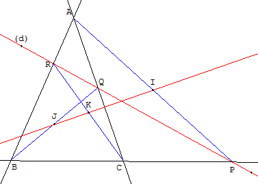 le plan projectif - droite de newton d'un triangle - copyright Patrice Debart 2003