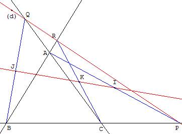 le plan projectif - droite de newton d'un triangle - copyright Patrice Debart 2003