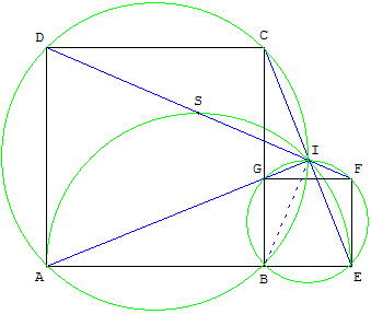 transformation géométrique similitude - alignement avec un point de concours dans 2 carrés contigus - copyright Patrice Debart 2003