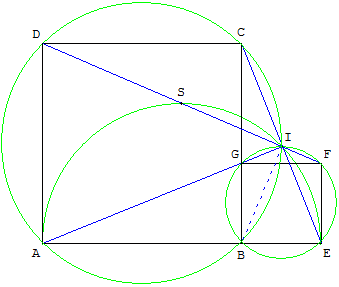 transformation géométrique similitude - alignement avec un point de concours dans 2 carrés contigus