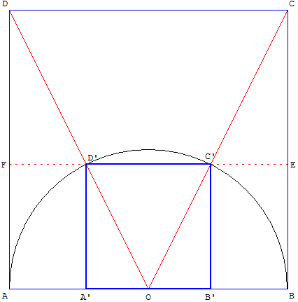 transfomaton géométrique homothétie - carré inscrit dans un demi-cercle - copyright Patrice Debart