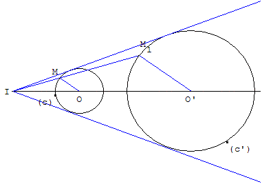 probleme de construction - tangentes communes a deux cercles - copyright Patrice Debart 2003