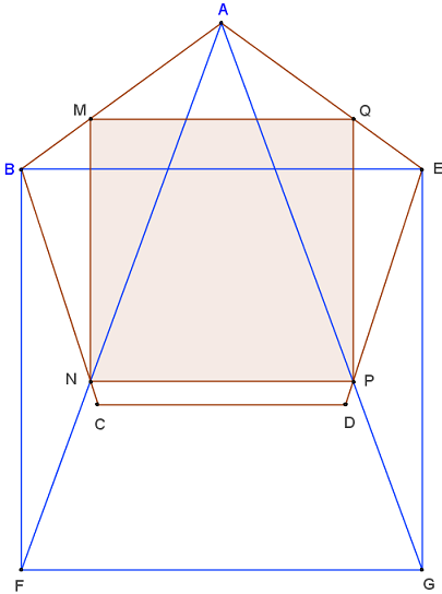 carré inscrit dans un pentagone - figure Geogebra - copyright Patrice Debart 2011