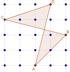 la planche à clous - quadrilatère croisé dans le geoplan 5 × 5