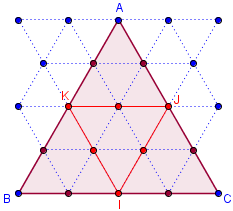la planche a clous - triangle equilatéral dans un reseau triangulaire 5 x 5 - copyright Patrice Debart 2012
