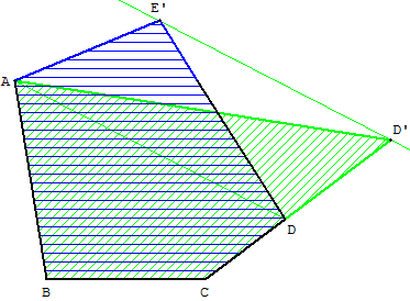 aire au college - transformation de la surface d'un pentagone en quadrilatere - copyright Patrice Debart 2003