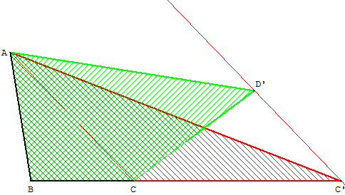 Aire au collège - transformation de la surface d'un quadrilatère en triangle - copyright Patrice Debart 2003