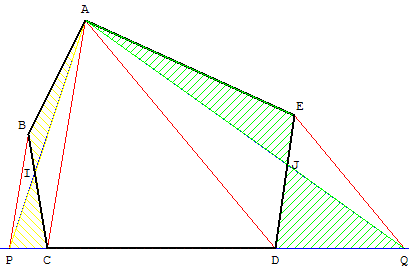 aire au collège - transformation de la surface d'un pentagone en triangle - copyright Patrice Debart 2003