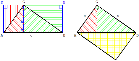 calcul de l'aire du triangle rectangle avec la hauteur - copyright Patrice Debart 2004