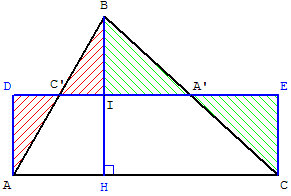 aire du triangle - transformer l'aire en rectangle horizontal - copyright Patrice Debart 2008