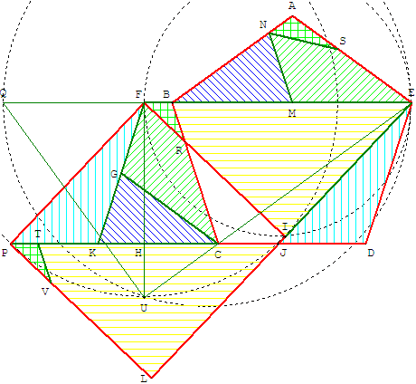Aire au collège - Transformation de la surface d'un pentagone régulier en carré - copyright Patrice Debart 2003