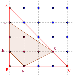 la planche à clous - quadrilatère inscrit dans un triangle dans le geoplan 5 × 5 - copyright Patrice Debart 2012