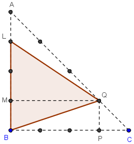 triangle inscrit dans un triangle rectangle dans le géoplan 5 × 5 - figure Geogebra - copyright Patrice Debart 2008
