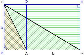 doublement de l'aire d'un triangle avec un angle obtus - copyright Patrice Debart 2008