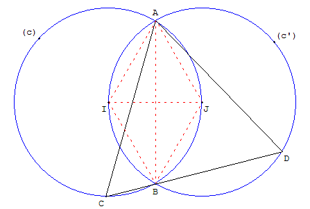 geometrie du cercle - 2 cercles passant par les centres de l'un et l'autre - copyright Patrice Debart 2007