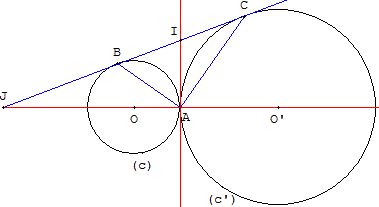 geometrie du cercle - tangente commune à 2 cercles tangents - copyright Patrice Debart 2004