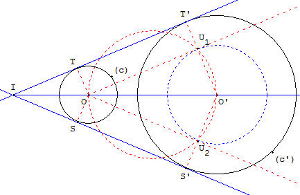 tangentes communes a 2 cercles - copyright Patrice Debart 2004