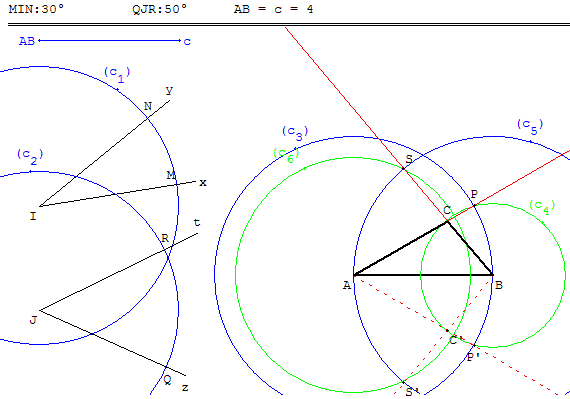 geometrie du triangle - construire un triangle connaissant un cote et 2 angles - copyright Patrice Debart 2006