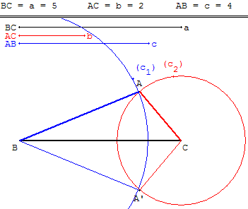 geometrie du triangle - construire un triangle connaissant trois cotes - copyright Patrice Debart 2006