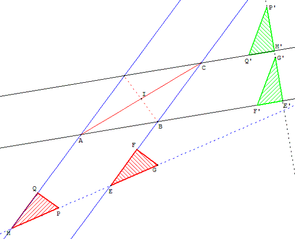 Construction d'un parallélogramme avec une équerre pour trouver le milieu de la diagonale - copyright Patrice Debart 2007