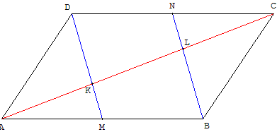 partage d'un segment en trois - parallélogramme et milieux - copyright Patrice Debart 2011