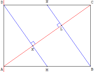 partage d'un segment en trois - droites perpendiculaires dans un rectangle - copyright Patrice Debart 2011