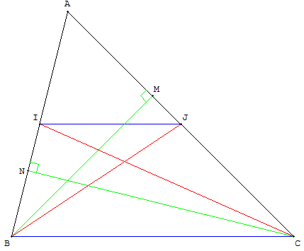 geometrie du triangle - demonstration du theoreme du milieu par la methode des aires - copyright Patrice Debart 2004