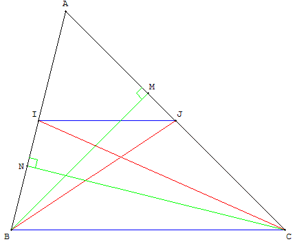 geometrie du triangle - démonstration du théoréme du milieu par la méthode des aires - copyright Patrice Debart 2004