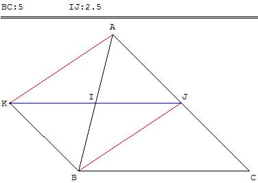 geometrie du triangle - démonstration du théoréme des milieux - copyright Patrice Debart 2004