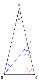 trouver un tr. isocèle - solution par trisection d'un angle de la base - copyright Patrice Debart 2004