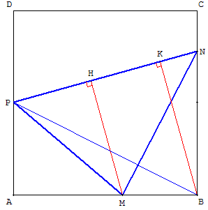 triangle inscrit dans un carre - comparaison d'aire - copyright Patrice Debart 2007