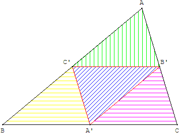 partage du triangle en 4 avec les droites des milieux - copyright Patrice Debart 2009