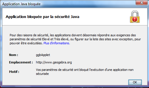 Aplliquette ggbAplet Java bloquée