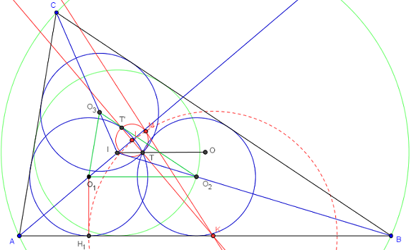 3 cercles égaux à l'intérieur d'un triangle - copyright Patrice Debart 2010