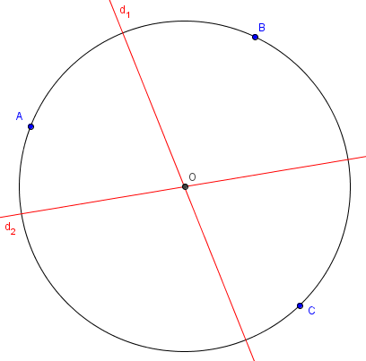 construction du centre d'un cercle - figure Geogebra - copyright Patrice Debart 2009