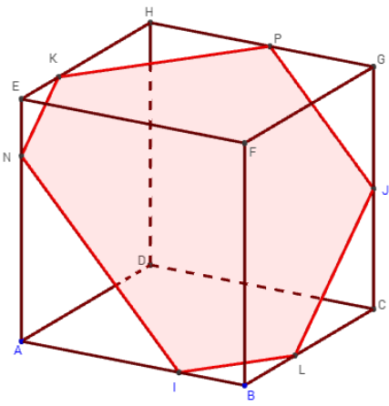 geometrie dans l'espace - hexagone comme section de cube - copyright Patrice Debart 2002
