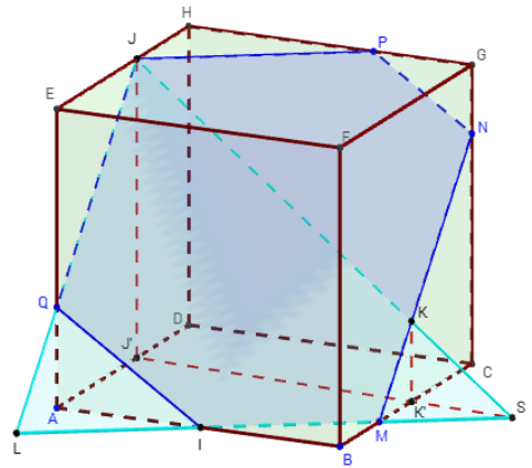 pentagone comme section de cube avec geogebra 3d - copyright Patrice Debart 2015