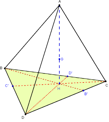 Geogebra 3d - tétraèdre - pied d'une des hauteurs - copyright Patrice Debart 2015